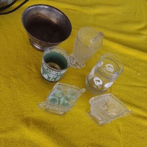 Vintage Glassware Collection&Siver Bowl& Antique Marbles